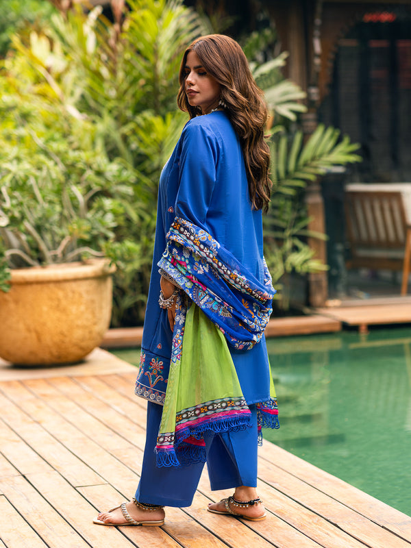 3Pc Embroidered Unstitched Cambric Blue - ODCE3P-6105-A