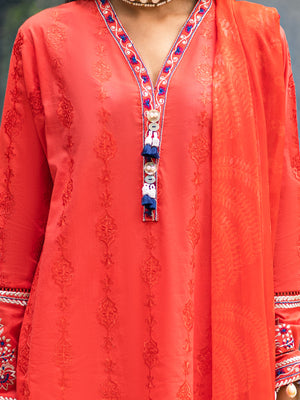 3Pc Embroidered Unstitched Cambric Pink & Orange - ODCE3P-6112-A