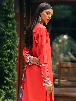 3Pc Embroidered Unstitched Cambric Pink & Orange - ODCE3P-6112-A