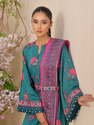 2Pc Printed Unstitched Dobby Dark Green - OLED2P-6195-A