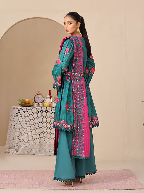 2Pc Printed Unstitched Dobby Dark Green - OLED2P-6195-A