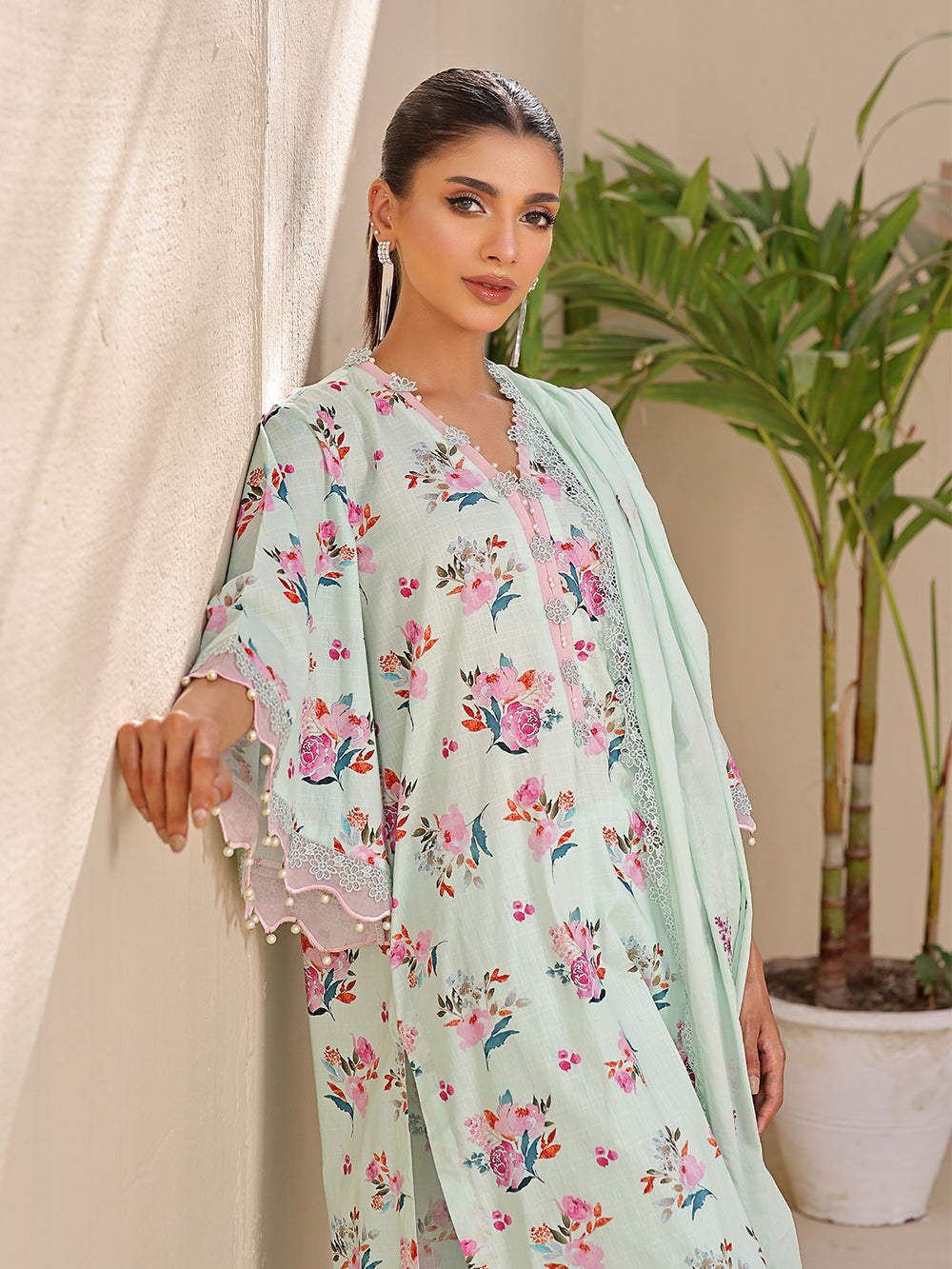 3Pc Printed Unstitched Dobby Light Green - OLED3P-6178-A