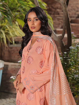 3Pc Embroidered Unstitched Dobby Peach - OLEDC3P-6162-A