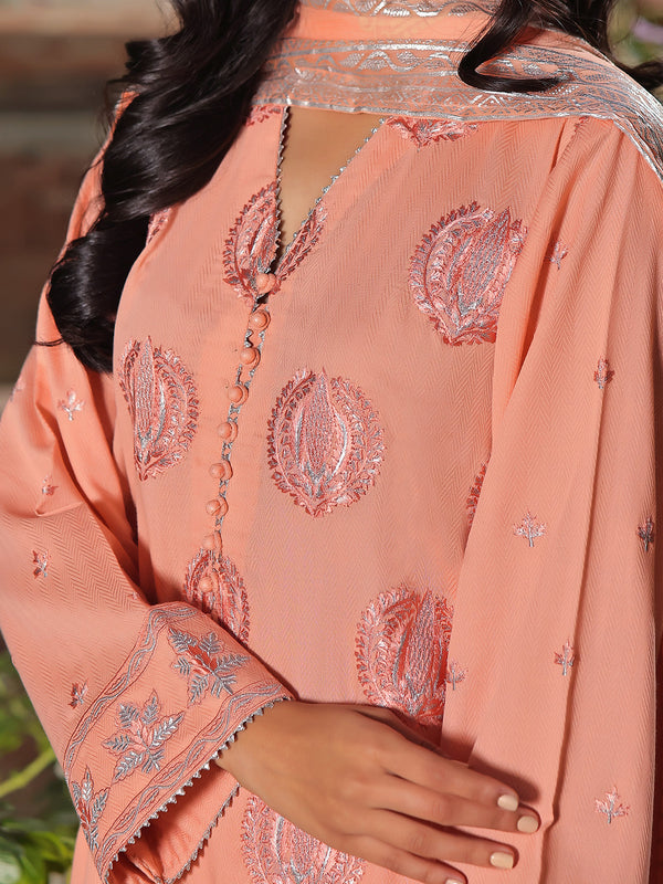 3Pc Embroidered Unstitched Dobby Peach - OLEDC3P-6162-A