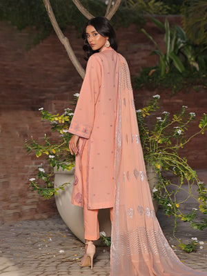 3Pc Embroidered Unstitched Dobby Peach - OLEDC3P-6162-A