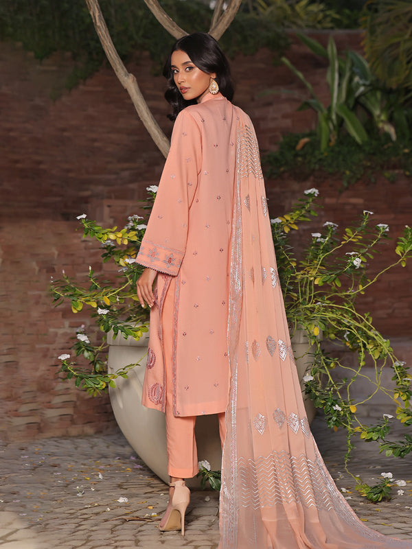 3Pc Embroidered Unstitched Dobby Peach - OLEDC3P-6162-A