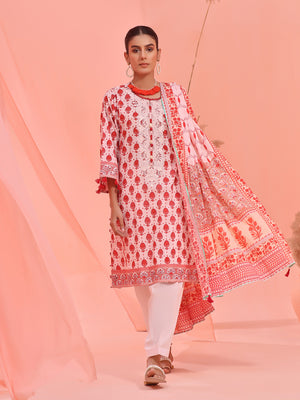 3Pc Embroidered Unstitched Lawn Orange - OLE3P-6143-A