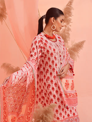 3Pc Embroidered Unstitched Lawn Orange - OLE3P-6143-A