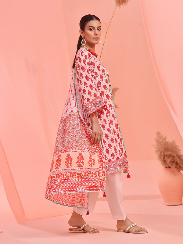 3Pc Embroidered Unstitched Lawn Orange - OLE3P-6143-A