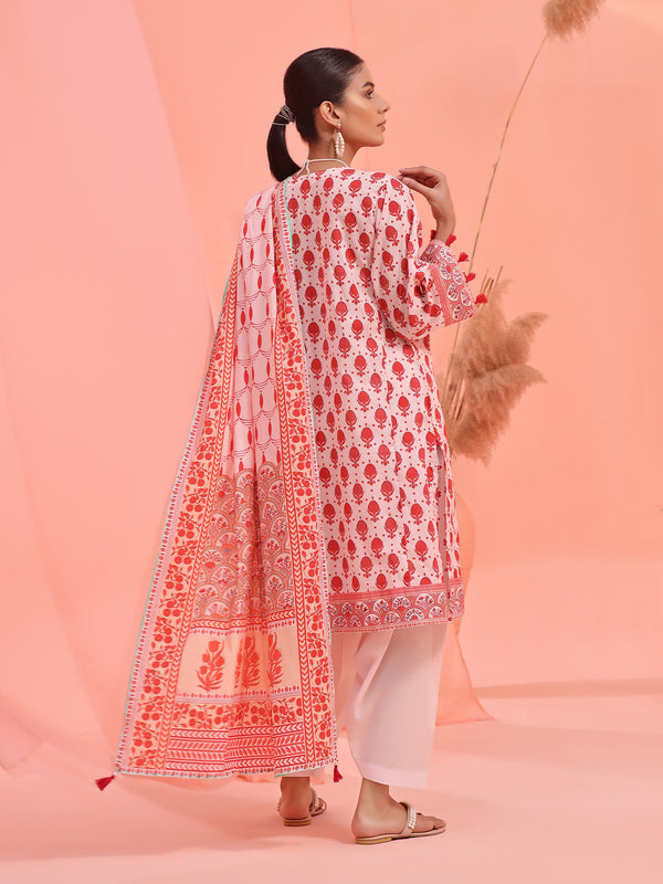 3Pc Embroidered Unstitched Lawn Orange - OLE3P-6143-A