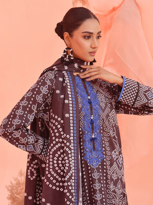 3Pc Embroidered Unstitched Lawn Black - OLE3P-6160-A