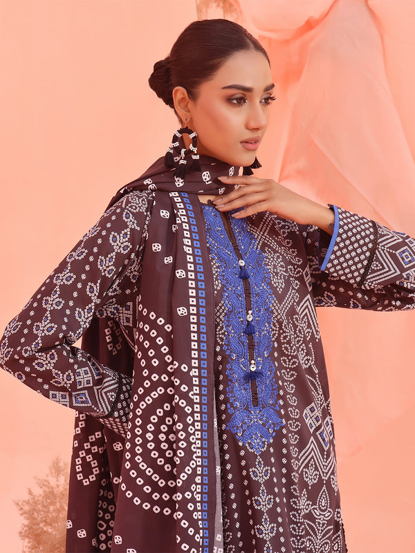 3Pc Embroidered Unstitched Lawn Black - OLE3P-6160-A