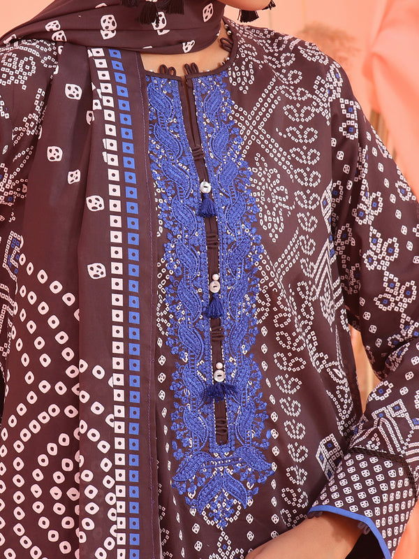 3Pc Embroidered Unstitched Lawn Black - OLE3P-6160-A