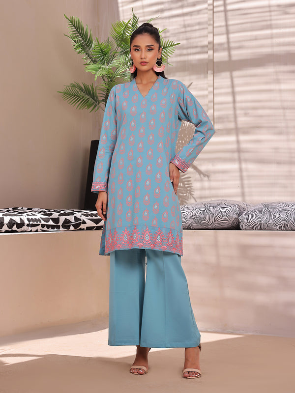 1Pc Embroidered Unstitched Lawn Aqua Blue - OLEKS-6229-B