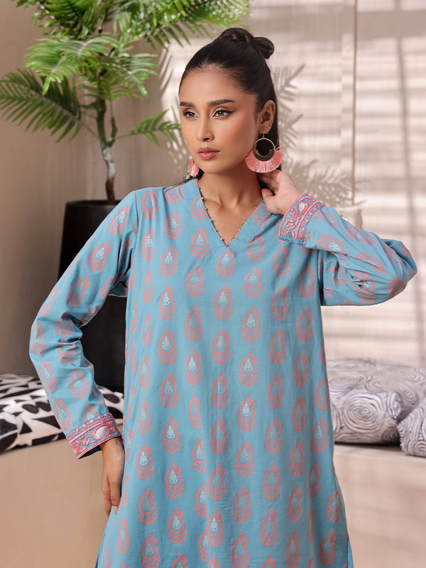 1Pc Embroidered Unstitched Lawn Aqua Blue - OLEKS-6229-B