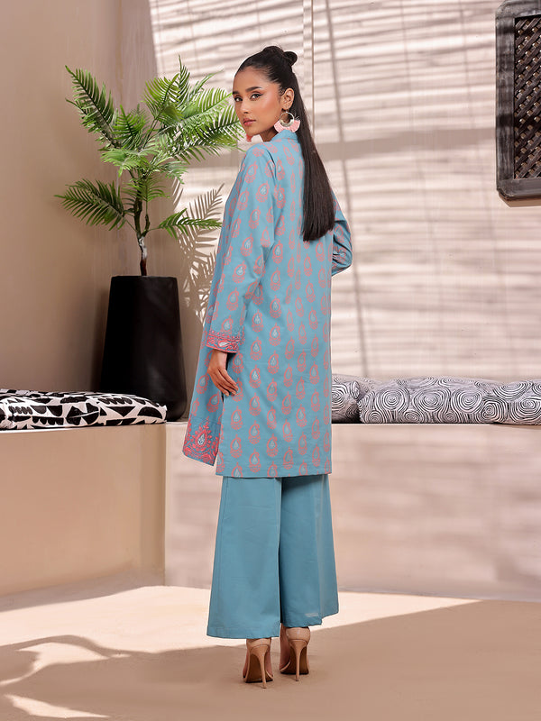 1Pc Embroidered Unstitched Lawn Aqua Blue - OLEKS-6229-B