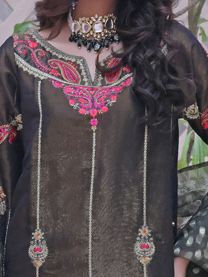 3Pc Embroidered Unstitched Masoori Black - OWMEJ3P-17001-A