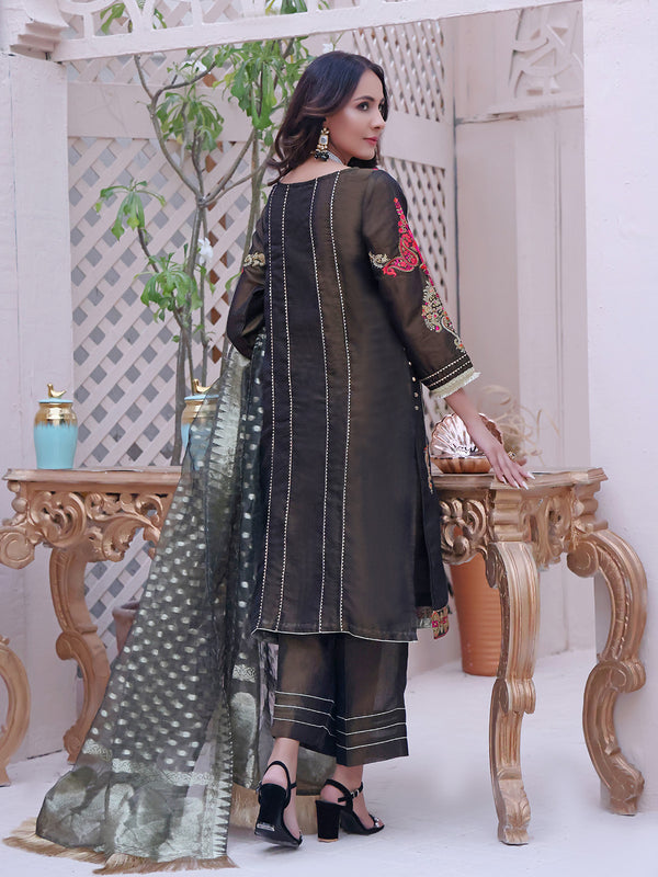 3Pc Embroidered Unstitched Masoori Black - OWMEJ3P-17001-A