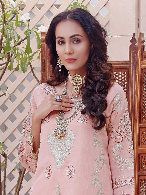 3Pc Embroidered Unstitched Masoori Peach - OWMEJ3P-17002-A