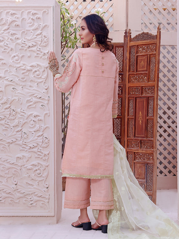 3Pc Embroidered Unstitched Masoori Peach - OWMEJ3P-17002-A