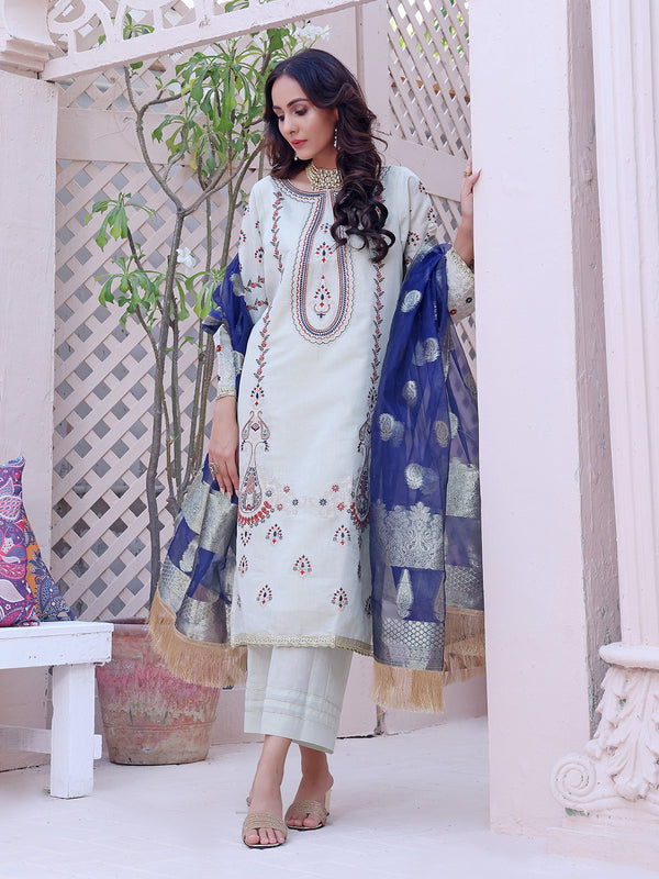 3Pc Embroidered Unstitched Masoori Pista - OWMEJ3P-17005-A