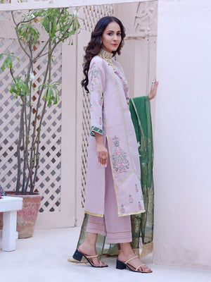 3Pc Embroidered Unstitched Masoori Purple - OWMEJ3P-17006-A