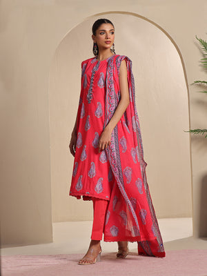 2Pc Printed Unstitched Dobby Red - OLD2P-6198-A