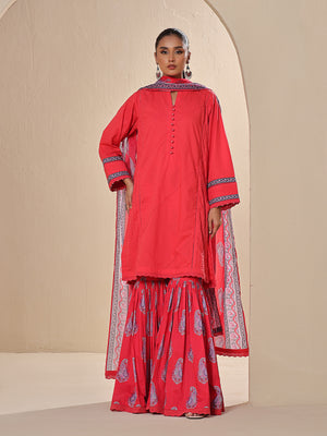 2Pc Printed Unstitched Dobby Red - OLD2P-6198-A