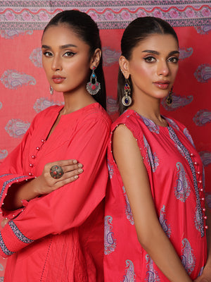 2Pc Printed Unstitched Dobby Red - OLD2P-6198-A