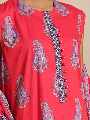 2Pc Printed Unstitched Dobby Red - OLD2P-6198-A