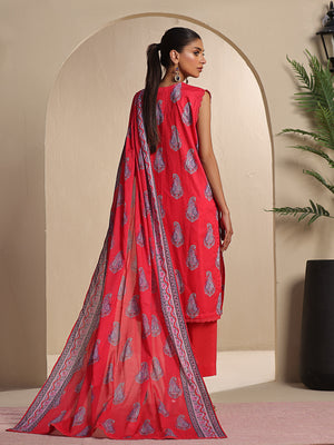 2Pc Printed Unstitched Dobby Red - OLD2P-6198-A