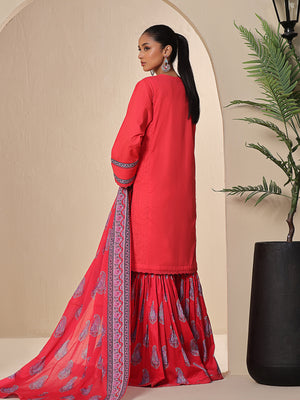 2Pc Printed Unstitched Dobby Red - OLD2P-6198-A