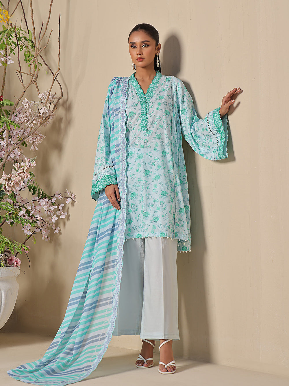 3Pc Printed Unstitched Dobby S Green - OLD3P-6210-A