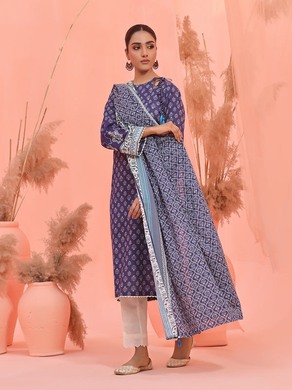 2Pc Printed Unstitched Lawn Blue - OL2P-6158-A