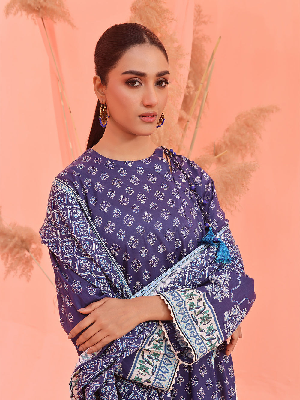 2Pc Printed Unstitched Lawn Blue - OL2P-6158-A
