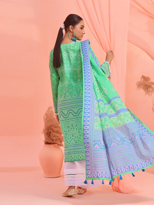 2Pc Printed Unstitched Lawn Green - OL2P-6159-A