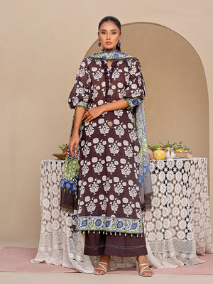 2Pc Printed Unstitched Lawn Black - OL2P-6193-A