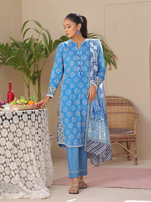2Pc Printed Unstitched Lawn Blue - OL2P-6194-B