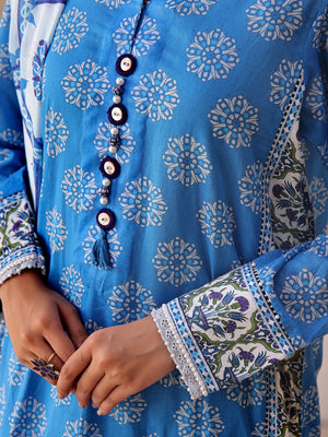 2Pc Printed Unstitched Lawn Blue - OL2P-6194-B