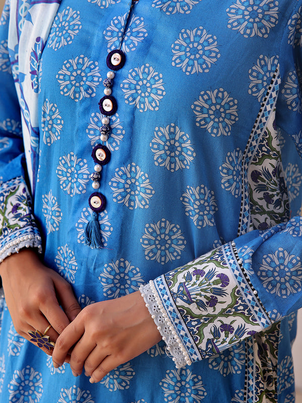 2Pc Printed Unstitched Lawn Blue - OL2P-6194-B