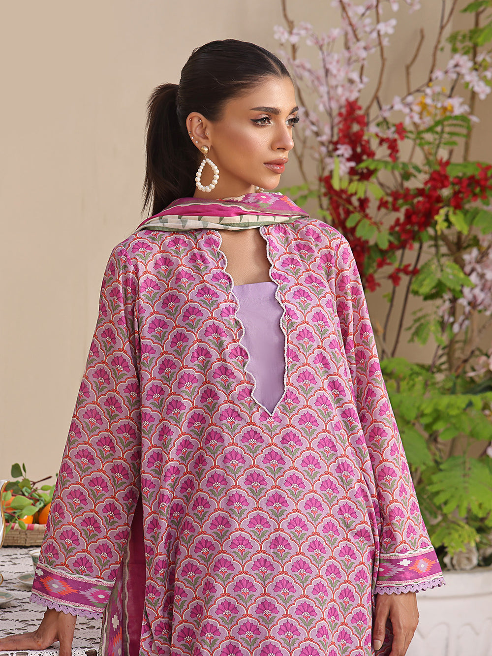 2Pc Printed Unstitched Lawn Lilac - OL2P-6206-A