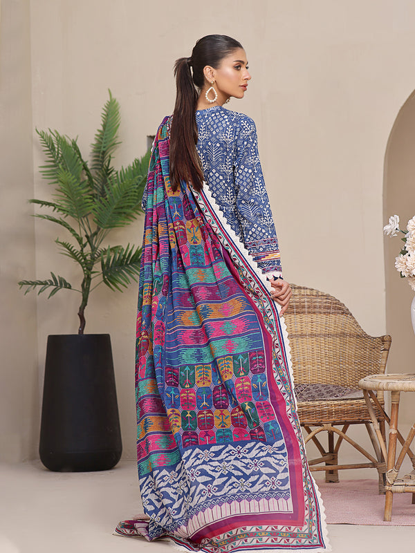 2Pc Printed Unstitched Lawn Blue - OL2P-6207-A
