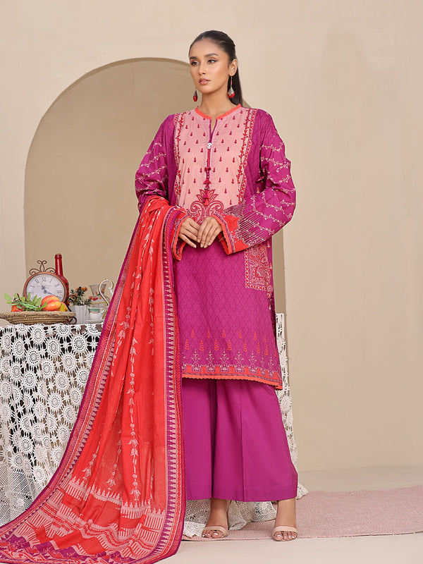 2Pc Printed Unstitched Lawn Magenta - OL2P-6208-A-1