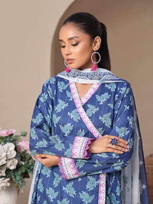 2Pc Printed Unstitched Lawn Blue - OL2P-6209-A