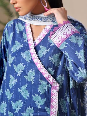 2Pc Printed Unstitched Lawn Blue - OL2P-6209-A