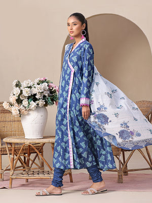 2Pc Printed Unstitched Lawn Blue - OL2P-6209-A
