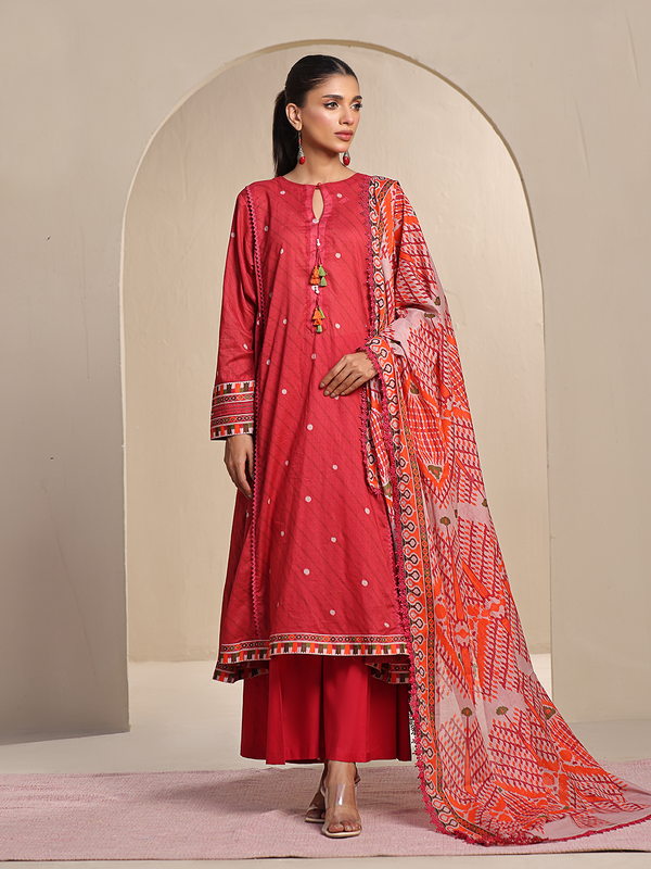 2Pc Printed Unstitched Lawn Maroon - OL2P-6212-A