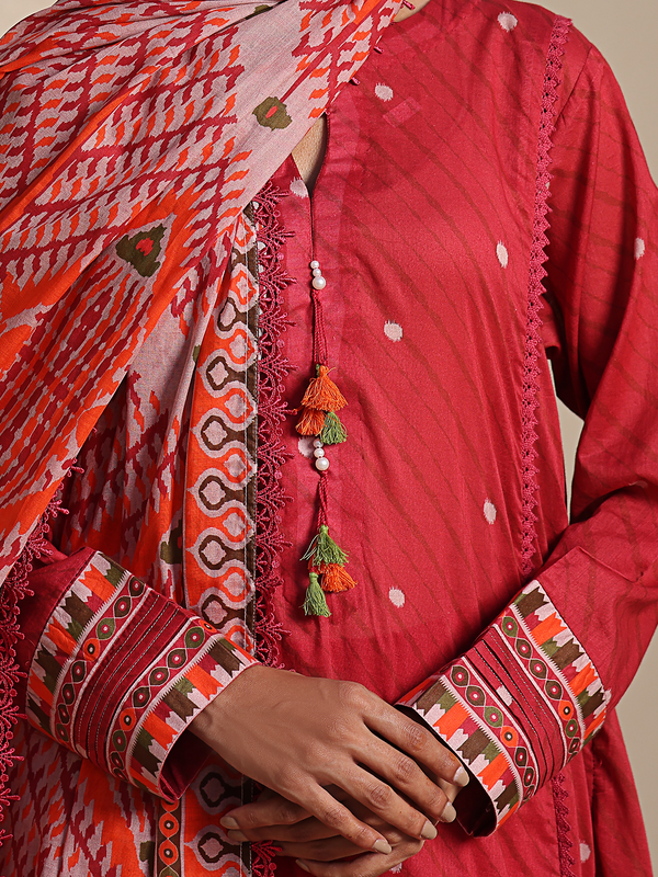 2Pc Printed Unstitched Lawn Maroon - OL2P-6212-A