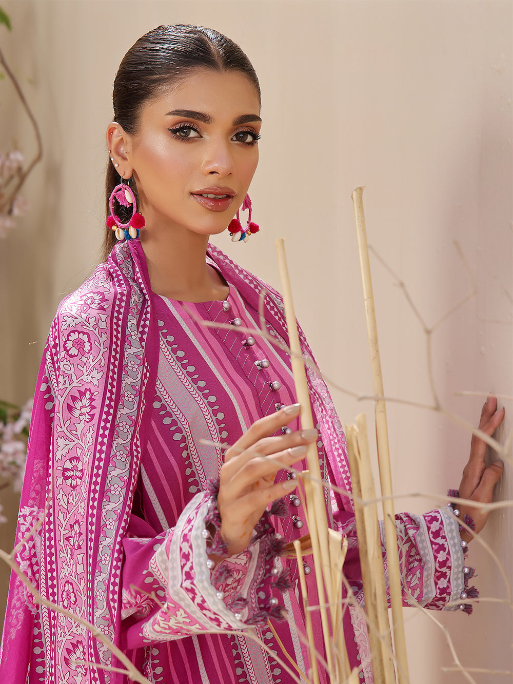 2Pc Printed Unstitched Lawn Magenta - OL2P-6213-A
