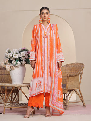 2Pc Printed Unstitched Lawn Orange - OL2P-6213-B